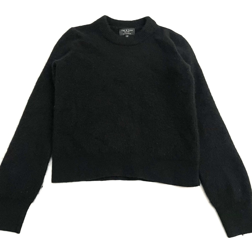 Rag & Bone Women's 100% Cashmere Crewneck Sweater Black Medium Quiet Luxury‎